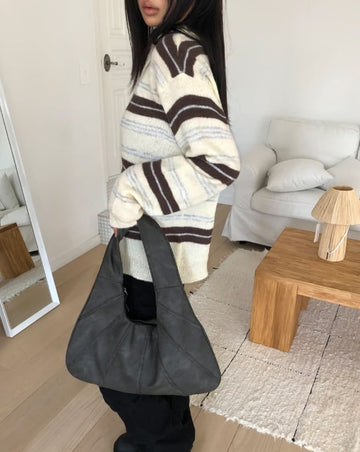 Pomu Croissant Cut Leather Hobo Shoulder Bag